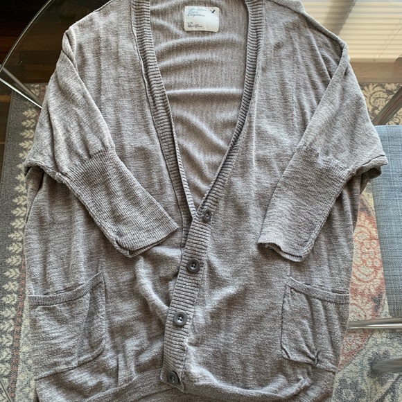 American Eagle Light Grey 3/4 Sleeve Cardigan - Picture 1 of 3